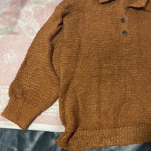 Pink Lily Gone for Tonight Rust Collared Henley Sweater - Picture 3 of 5